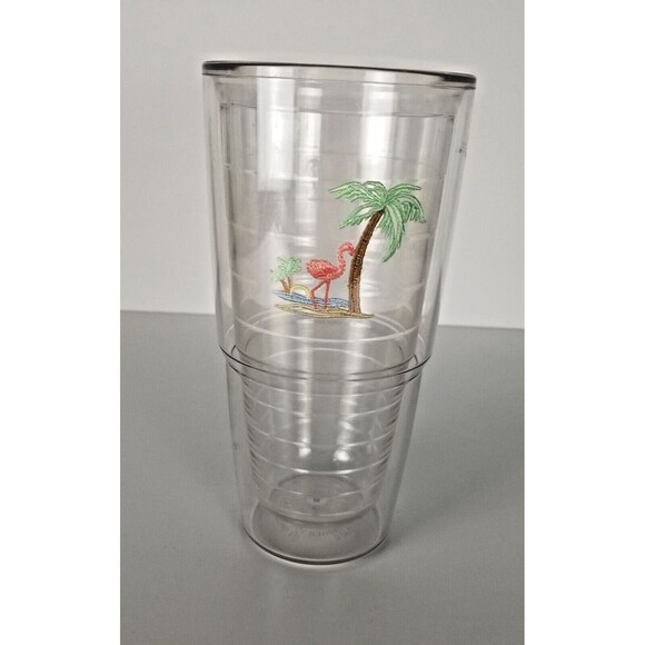 Tervis Tumbler Pink Flamingo Palm Tree Patch 24 oz Tumbler USA Beach Nautical - Picture 1 of 6